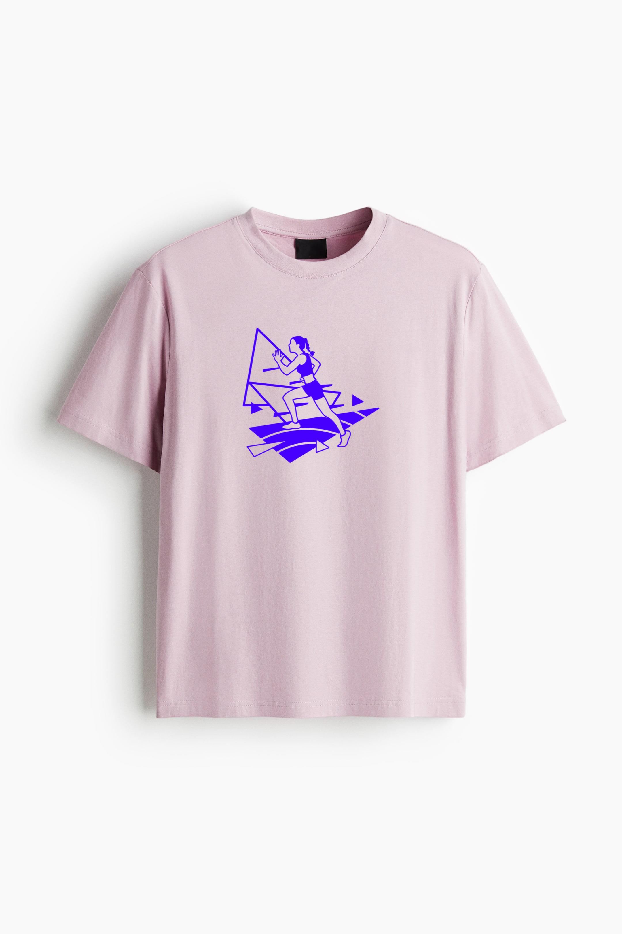 Runner And Geometric Shapes Filled Stroke Cotton T-Shirt - Image 3