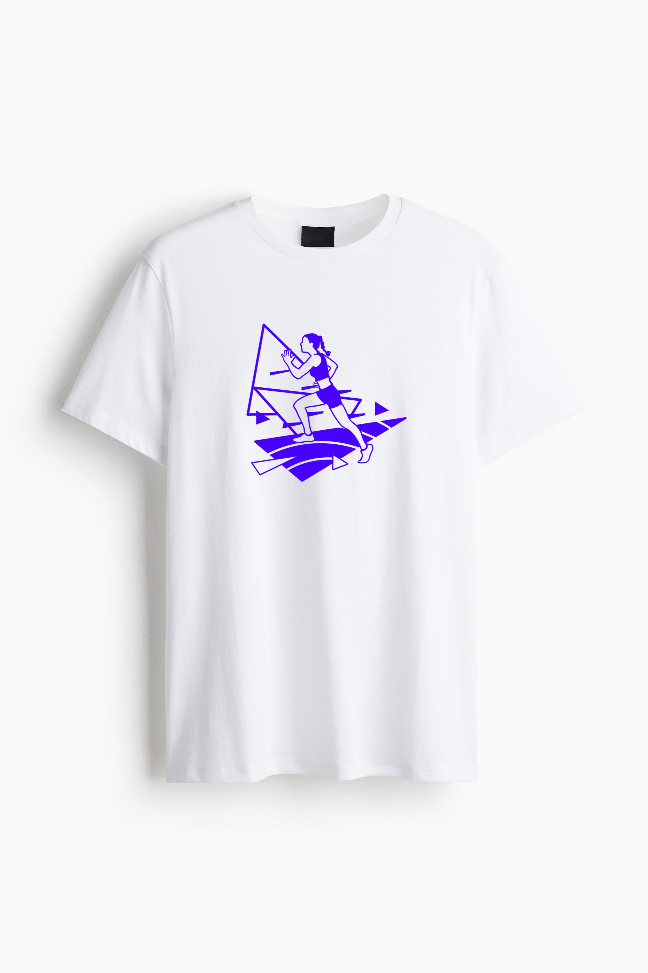Runner And Geometric Shapes Filled Stroke Cotton T-Shirt - Image 2