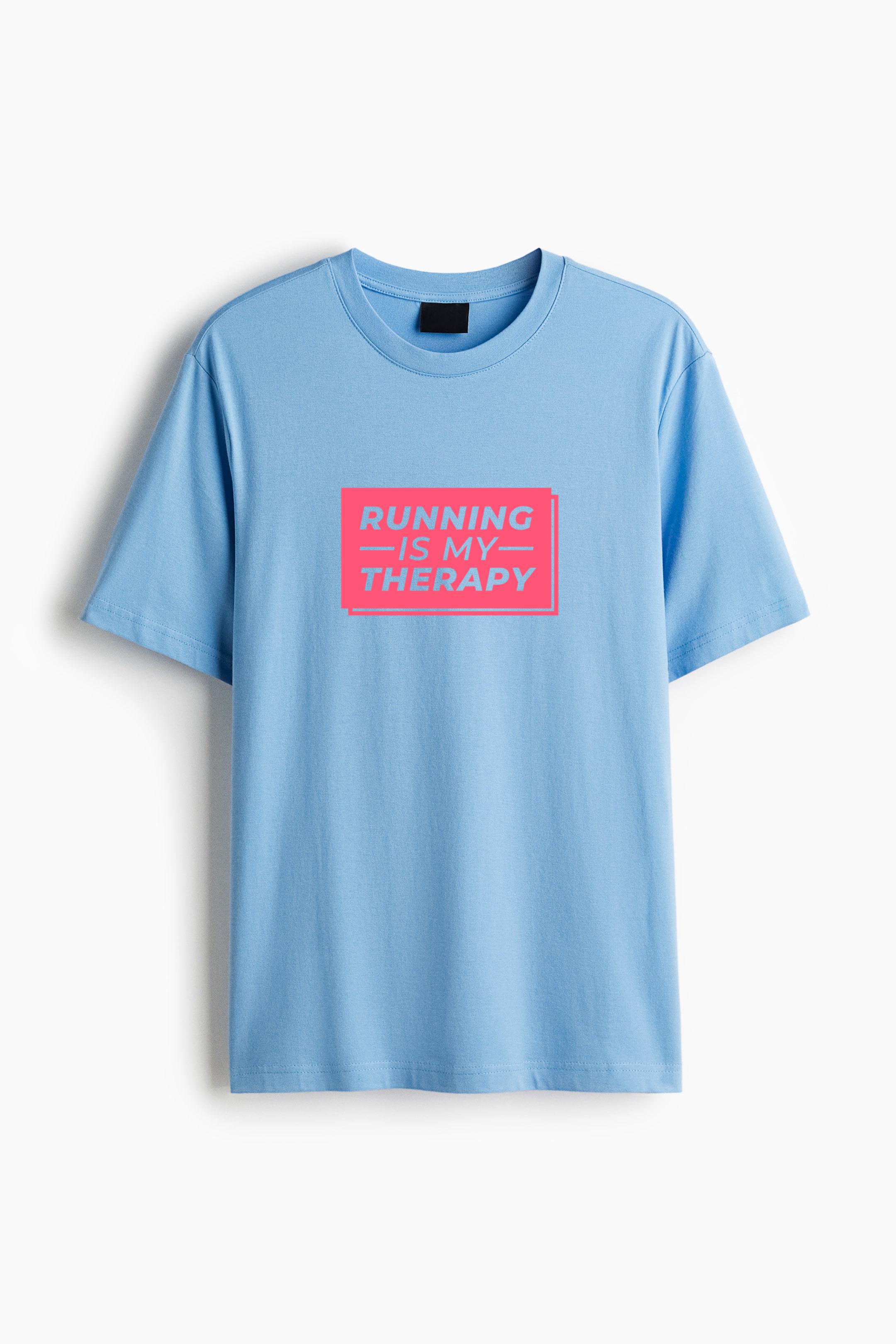 Running Is My Therapy Badge Cut Out Cotton T-Shirt 