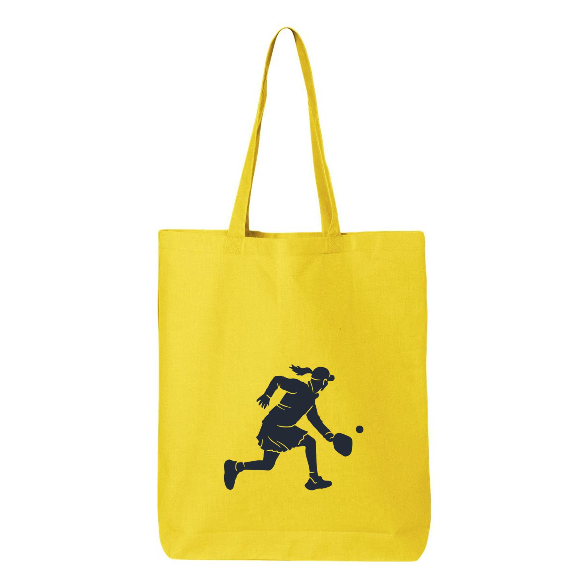 Silhouette Of A Woman Running With A Pickeball Racket Canvas Tote Bag 